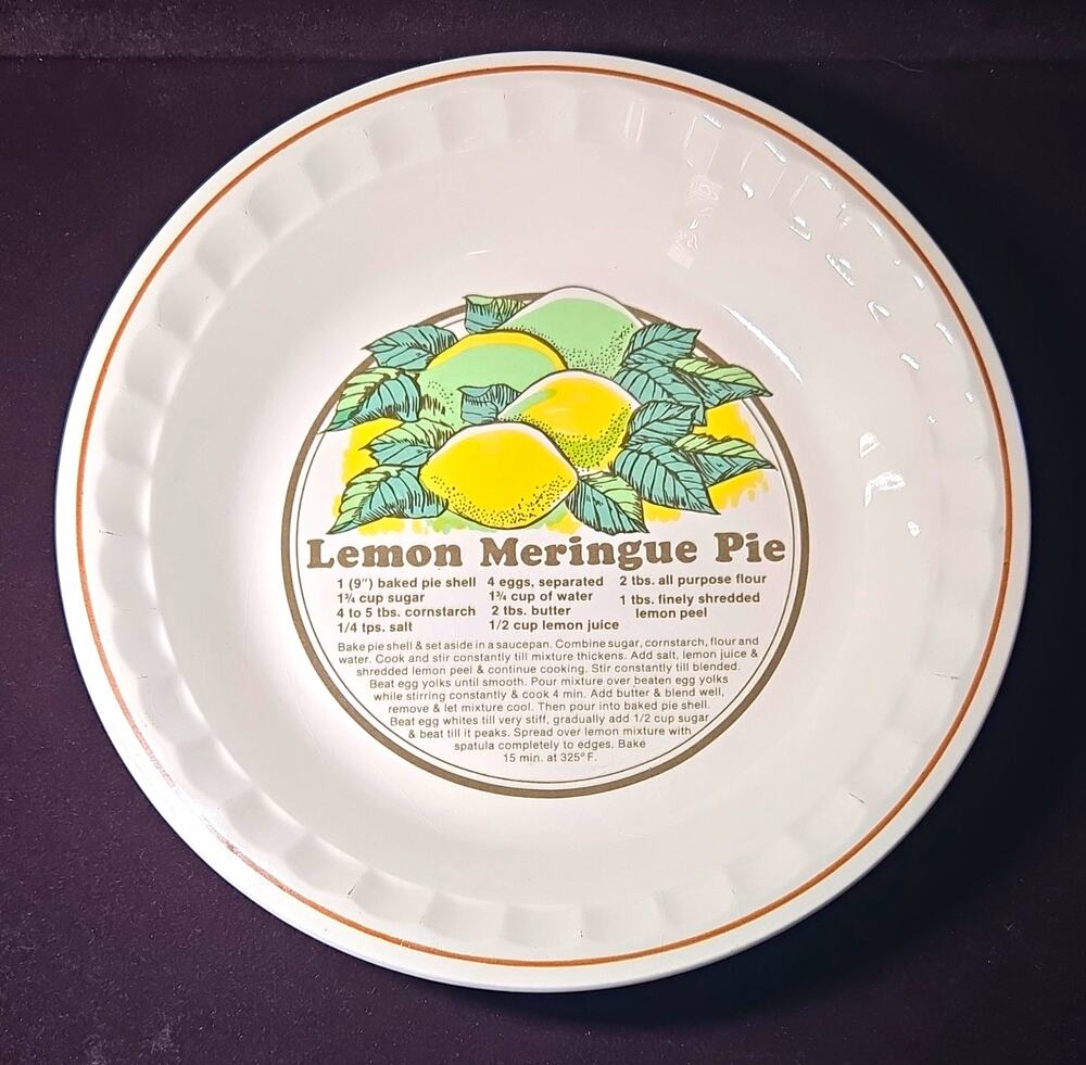 Vintage Sunnycraft Lemon Meringue Pie Recipe Plate Sunstone Collection 9"
